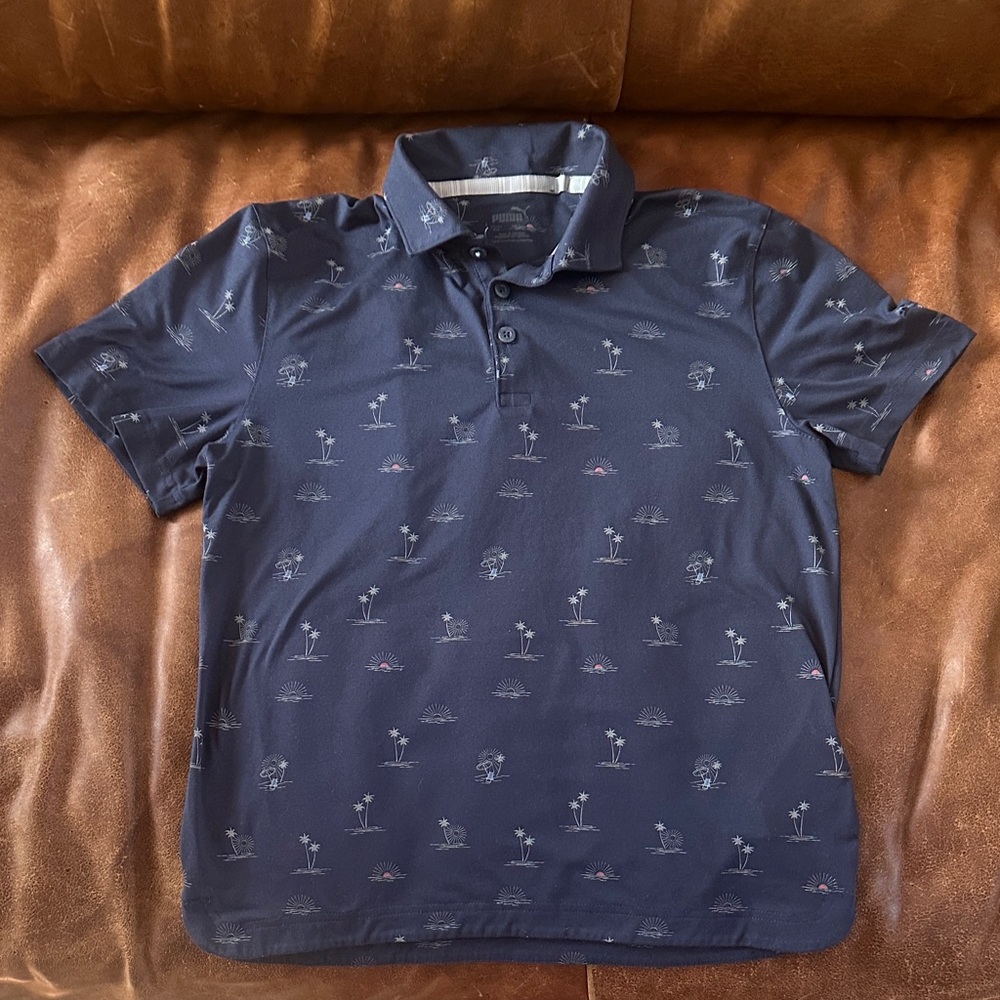 Puma Golf Youth Navy Blue Polo Shirt Palm Tree